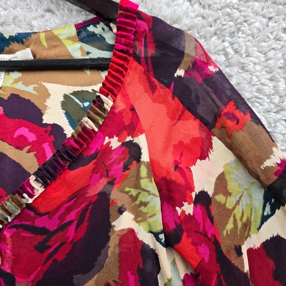 Diane von Furstenberg Top Womens 4‎ Colorful Slik 3/4 Sleeve Flare Art to Wear - Picture 3 of 11